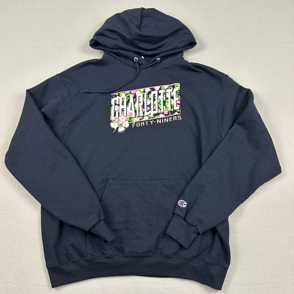 Charlotte 49ers Hoodie Sweatshirt Men Large Blue Floral Logo Champion NCAA L